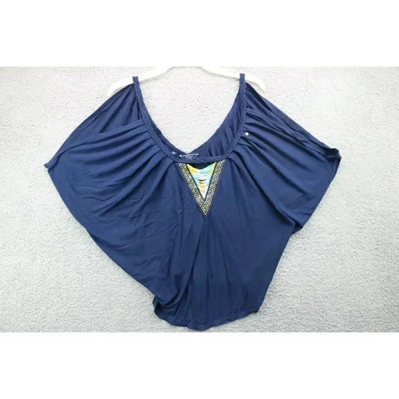 Women's Top-Guess Los Angelos-Size Large-Navy Blue w/Beading - Picture 1 of 7